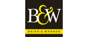A black and yellow logo of Baird and Warner